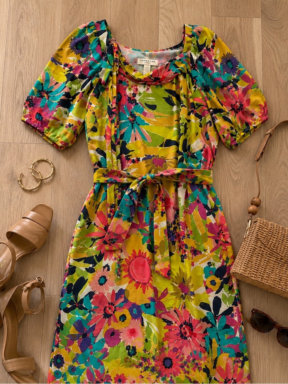 Trina Turk Women's Multicolor Floral Shift Dress in Green, Yellow, Pink & Teal